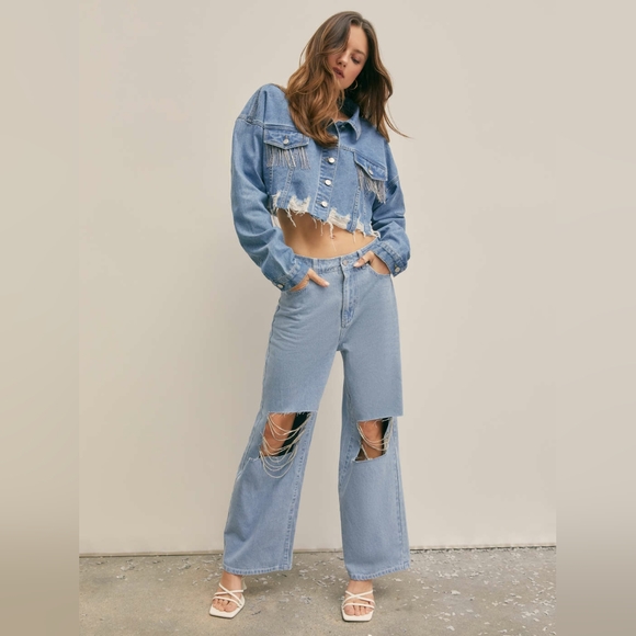 Cider Rhinestone Chain Ripped Wide Leg Jeans Size 1X - Picture 8 of 8